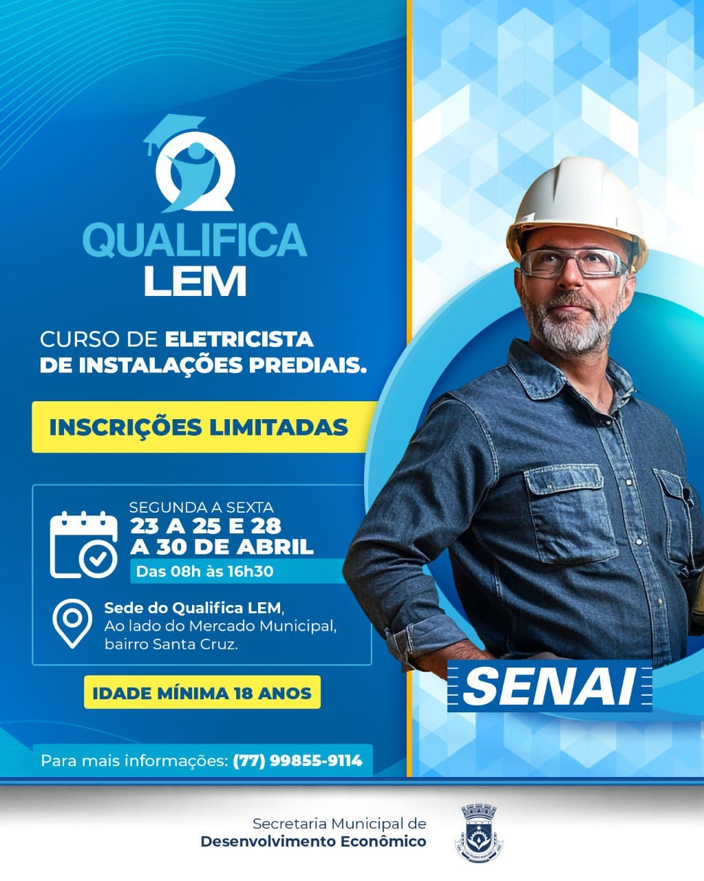 Qualifica LEM: inscrições abertas para os cursos de Eletricista de Instalações Prediais e Instalação Hidráulica Predial