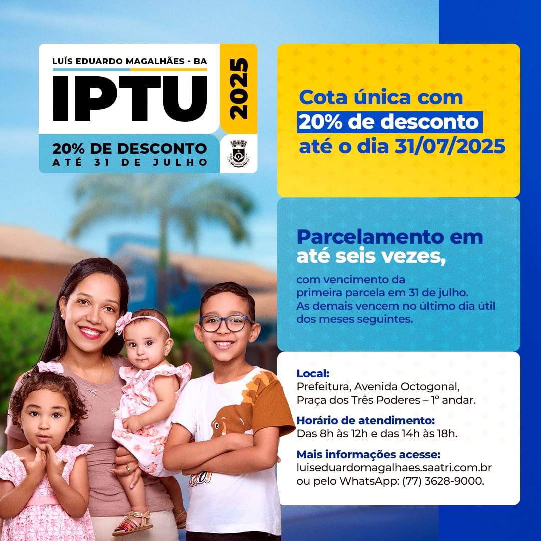 Prefeitura prorroga prazo de pagamento do IPTU 2025